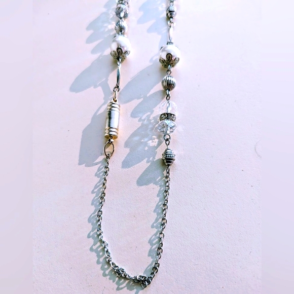 Stunning perl, crystal and sterling silver beaded vintage necklace 🌹 - Picture 4 of 6